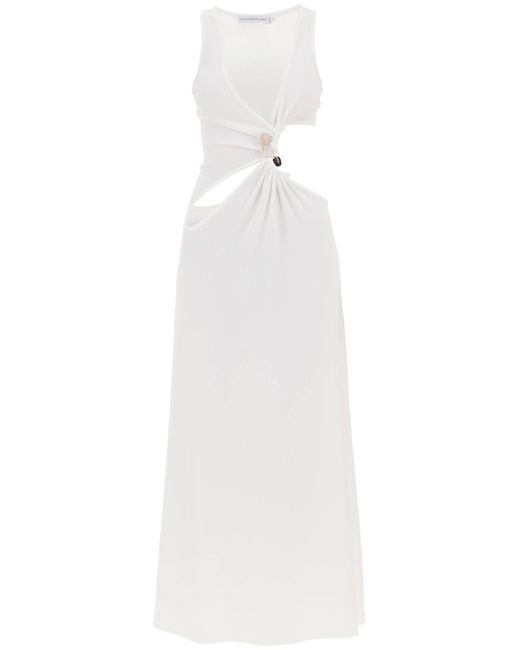 Christopher Esber White Langes Kleid mit Ausschnitten und Natursteinen
