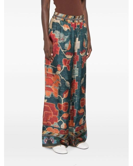 Pierre Louis Mascia White Printed Silk Trousers