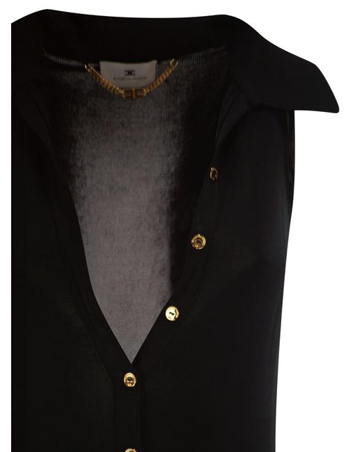Elisabetta Franchi Black Viscose Knit Dress With Jewel Detail