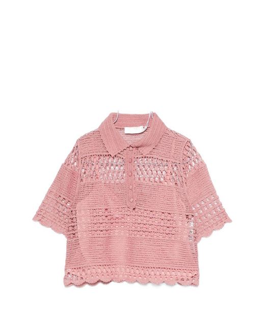 Zimmermann Pink Wanderlust Crochet Cotton Top