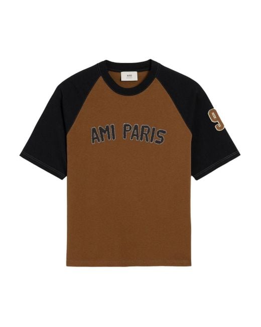 AMI Brown Cotton Colorblock T Shirt