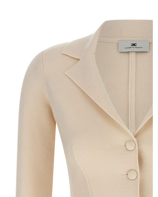 Elisabetta Franchi Natural Fabric-Stitch Wool Blazer