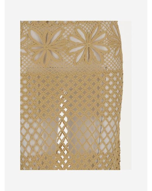 Pinko Natural Long Skirt Made Of Viscose Blend With Patterned Crochet Effect