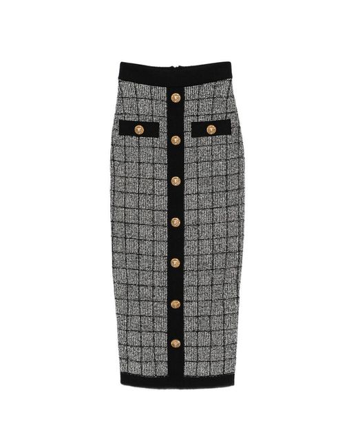 Balmain Geruite Midi-Rok in het Gray