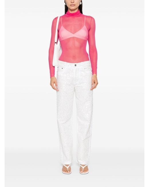 P.A.R.O.S.H. White Guff Sequin-Embellished Straight Jeans