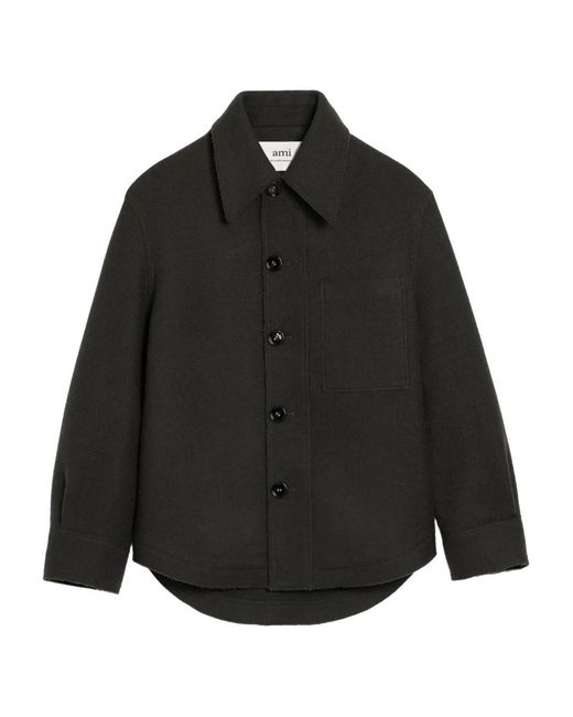 AMI Wollen Button-Up Jack in het Black