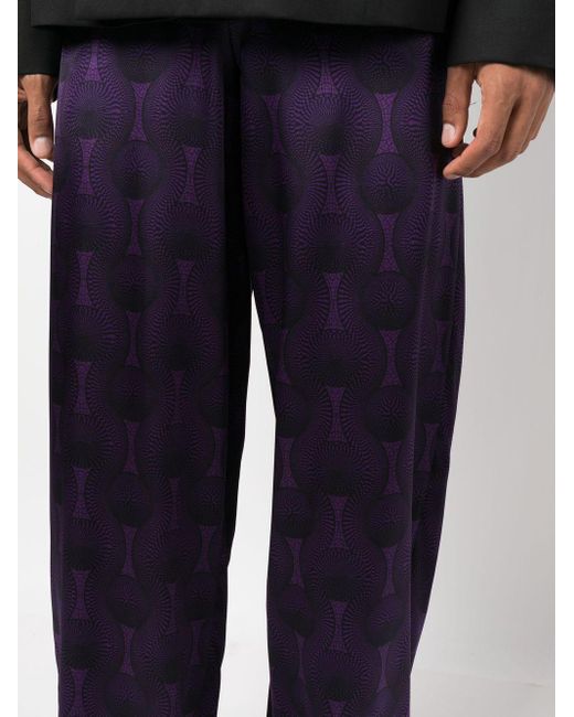 OZWALD BOATENG Purple Elastic Waist Printed Silk Trousers for men
