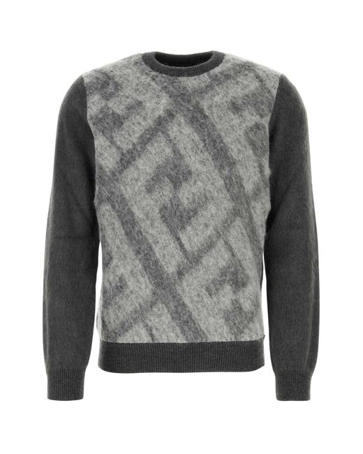Fendi Gray Embroidered Wool Blend Sweater for men