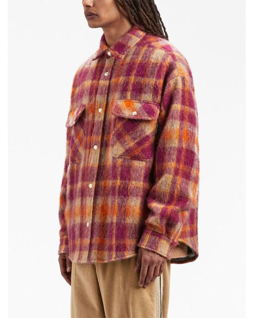 Palm Angels Orange Checked Wool Overshirt for men