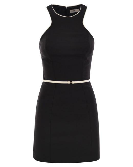 Elisabetta Franchi Black Crepe -Kleid mit kontrastierenden Gürtel