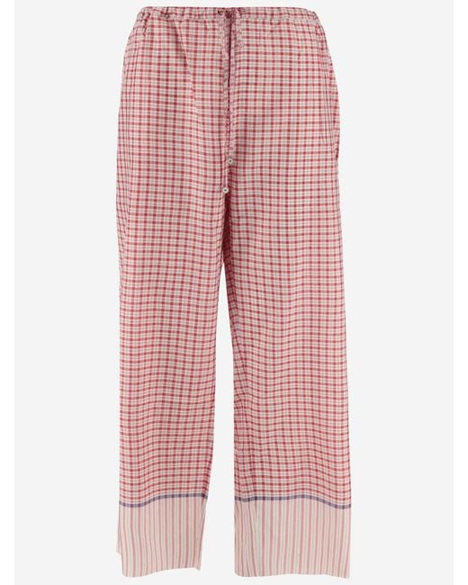 Péro Pink Pure Silk Pants With Check Pattern