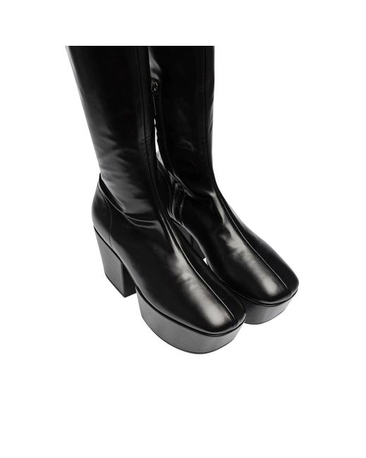 Prada Black Leder Plateaustiefel