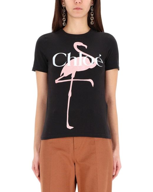 Chloé Black Graphic Crew Neck T-Shirt