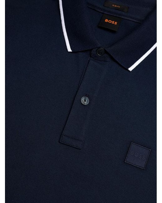 Boss Blue Stretch Cotton Polo Shirt for men