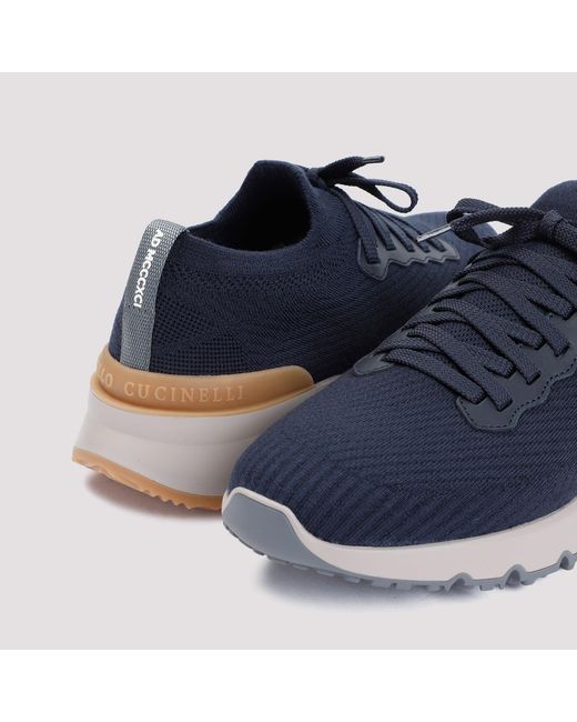 Brunello Cucinelli Blue Wool Sneakers With Rubber Sole