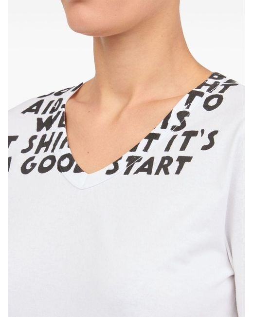 MM6 by Maison Margiela White V-Neck T-Shirt With Stamp-Effect Graphic Print
