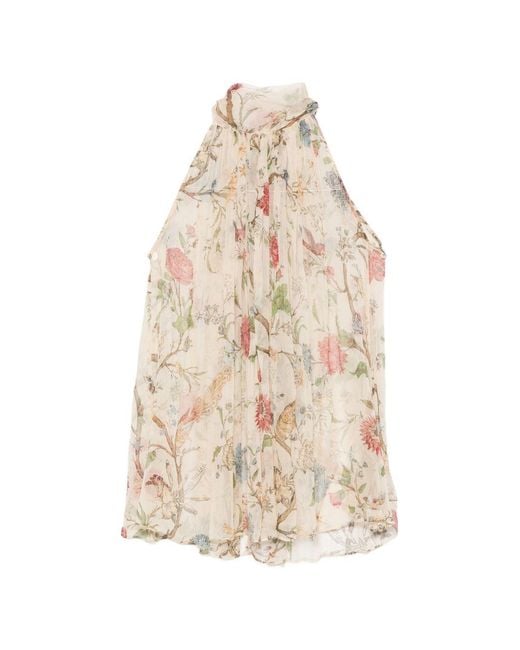 Into The East White Printed Silk Top