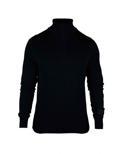 C P Company Blue Fine Knit High-Collar Sweater