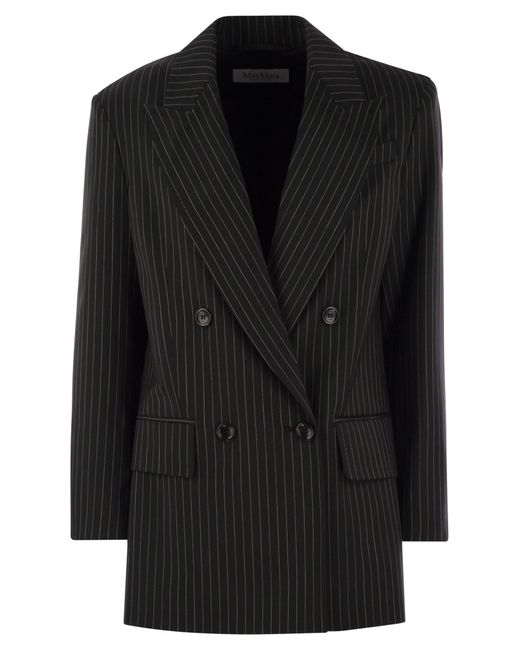 Max Mara Black Mattia Pinstriped Wool Double Breasted Blazer