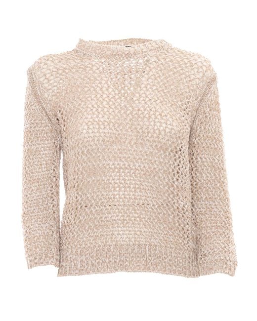 Fabiana Filippi Natural Bicolor Cotton Mesh Short Sleeve Sweater