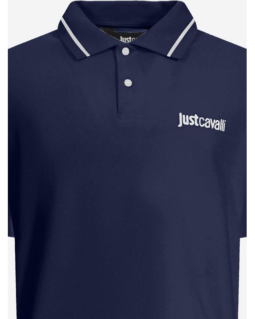 Just Cavalli Blue Polo Shirt Two-Tone Collar for men