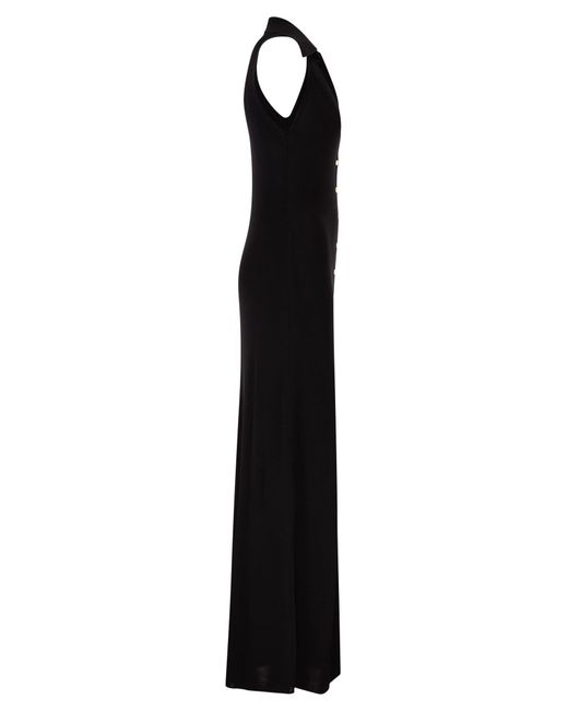 Elisabetta Franchi Black Viscose Knit Dress With Jewel Detail