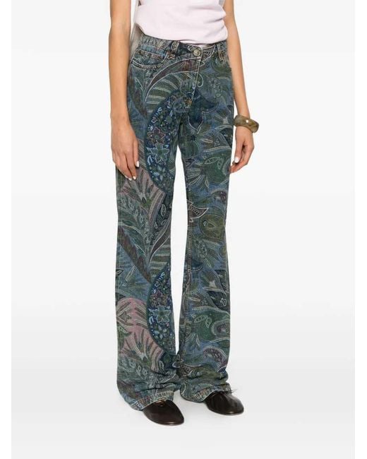 Etro Gray Floral Print Flared Jeans