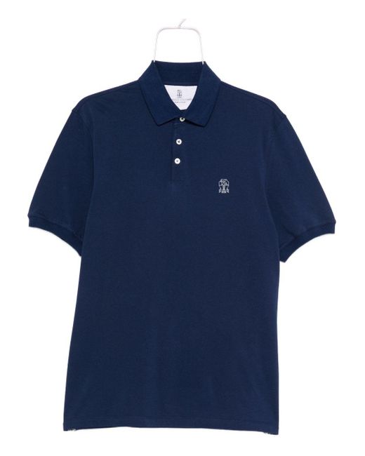 Brunello Cucinelli Logo Baumwoll -Polo -Hemd in Blue für Herren