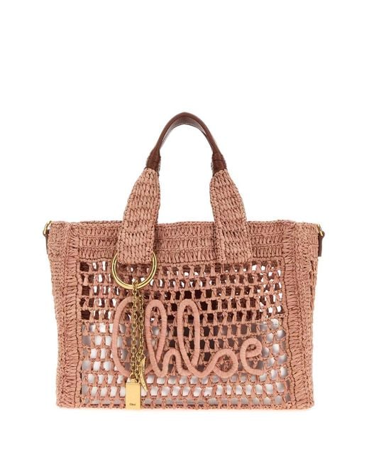 Chloé Brown Antiqued Raffia Summer Banana Shopping Bag