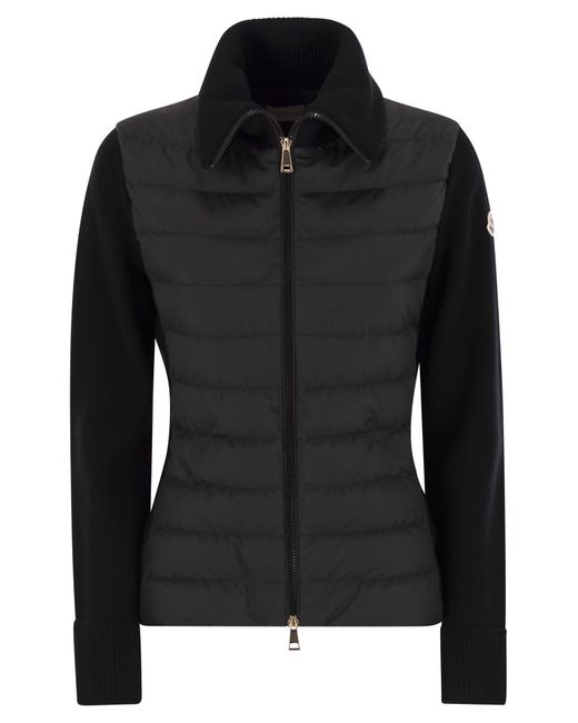 Moncler Black Gepolsterte Woll -Strickjacke mit Reißverschluss