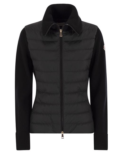 Moncler Black Padded Wool Cardigan With Zip