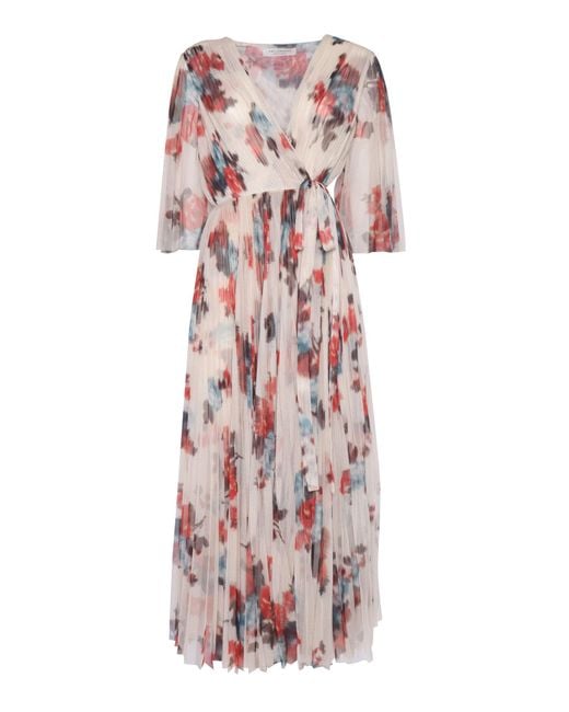 Philosophy Di Lorenzo Serafini White Floral Pattern Midi Dress With Elegant Drape