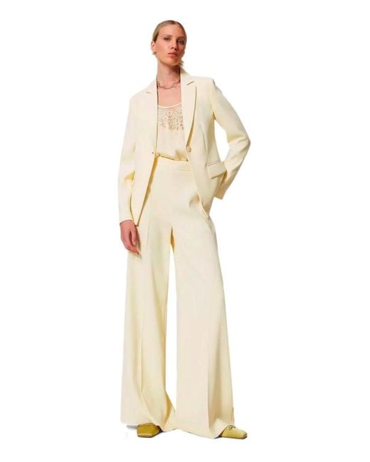 Twinset Yellow Vanilla Wide Leg Trousers