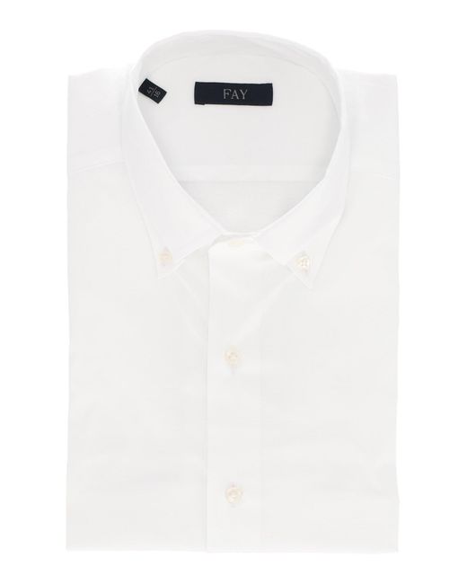 Fay Camicia Collo B.down Stretch in het White voor heren