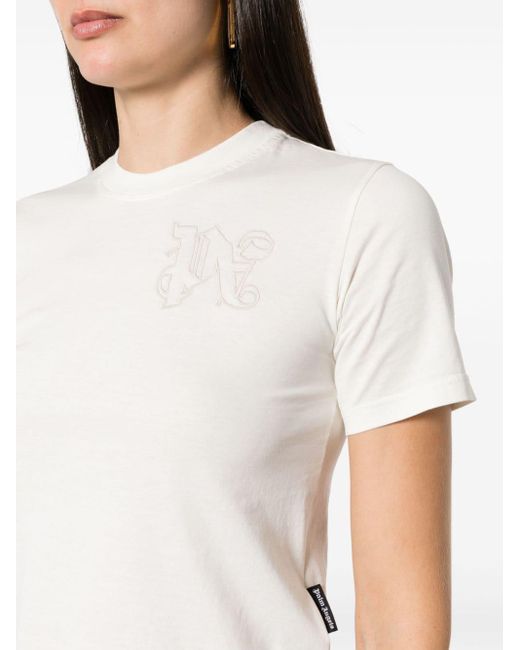 Palm Angels White T-Shirt Mit Logo-Stickerei