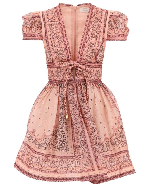 Zimmermann Pink Matchmaker Mini -Kleid mit Bandana -Motiv