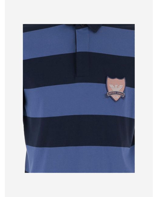 Emporio Armani Blue Striped Cotton Polo Shirt With Logo