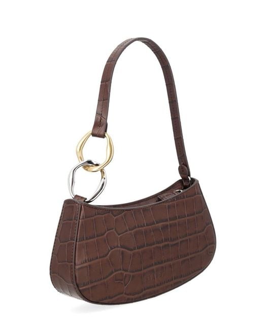 Staud Brown Ollie Crocodile-Effect Shoulder Bag