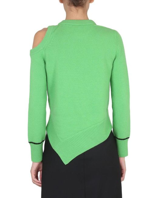 Alexander McQueen Green Rib-Knit Sweater With Asymmetrical Hemline