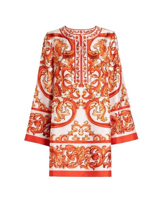 Dolce & Gabbana Red Maiolica Print Mini Dress