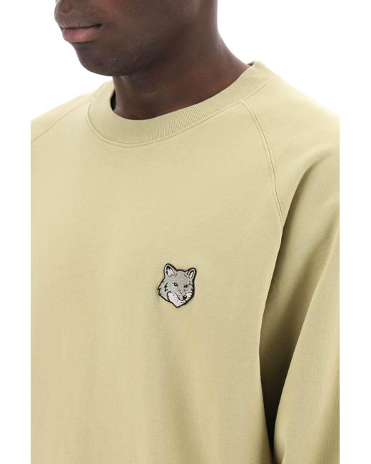Maison Kitsuné Bold Fox Head Crewneck Sweatshirt Met Patch in het Natural voor heren