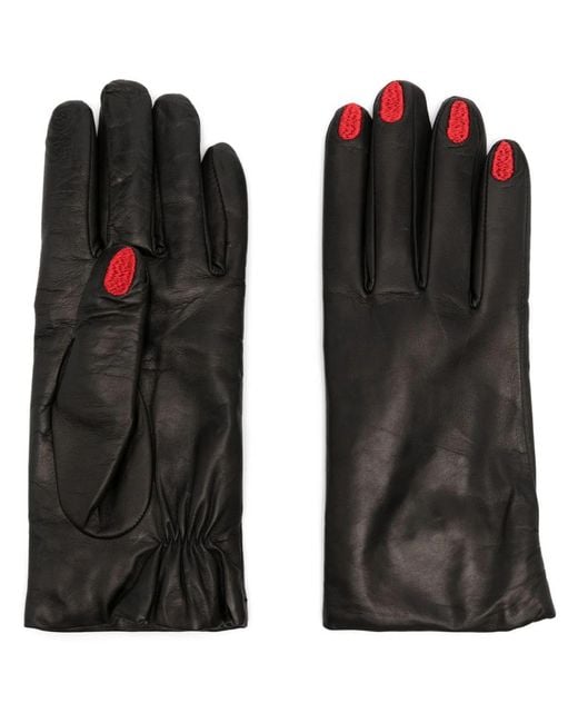 Vivetta Black Leather Nail Gloves