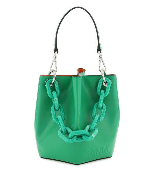 Ganni Green 'Diamond Bucket Bag' aus recyceltem Leder