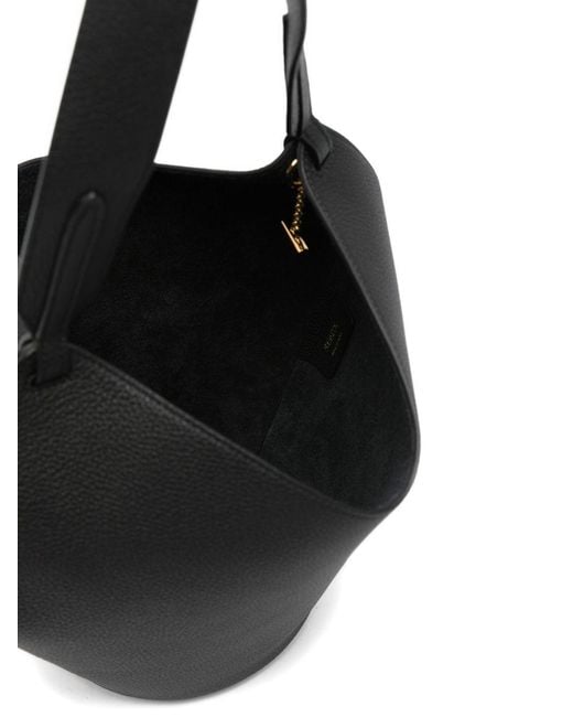 Khaite Black Lotus Mini Leather Bucket Bag