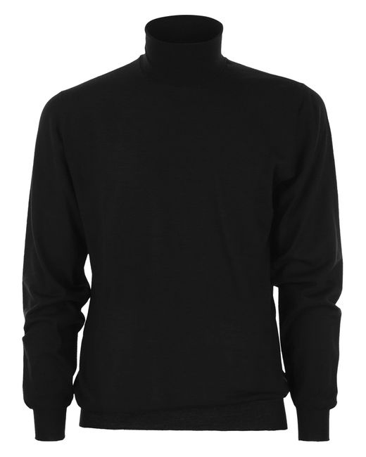 Fedeli Black Derby Wool Turtleneck Sweater for men