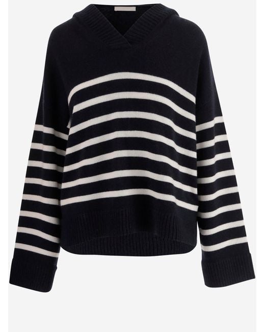 Allude Black Cashmere Striped Sweater