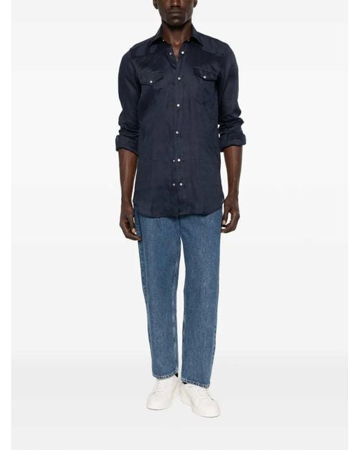 Sartorio Napoli Blue Linen Shirt