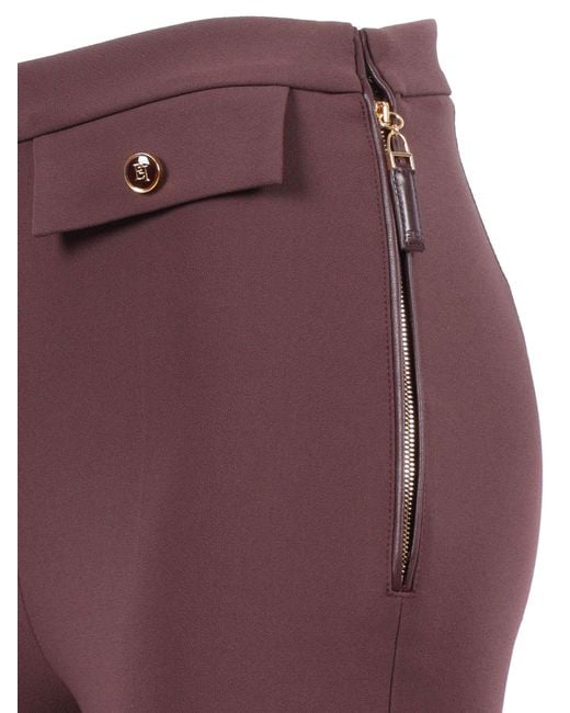 Elisabetta Franchi Purple Tailored Pants With High Waist And Polished Accents