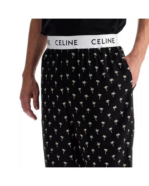 Céline Black Mini Palm Tree Pajama Pants for men