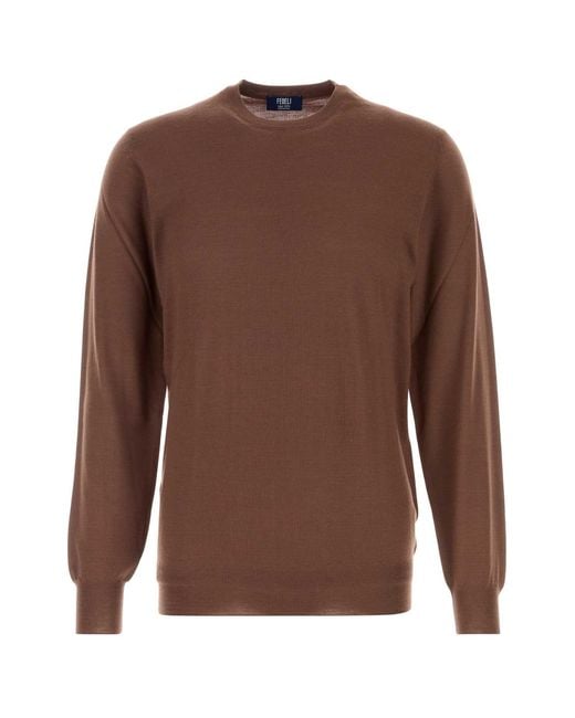 Fedeli Brown Wool Sweater for men